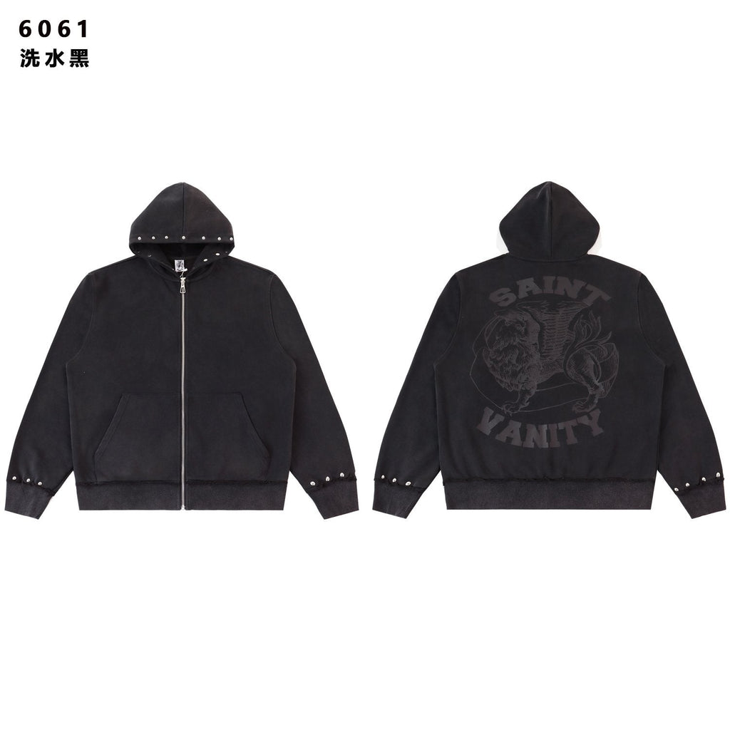 SAINT Washed Animal Graphic Zip Hoodie & Shorts Set — front