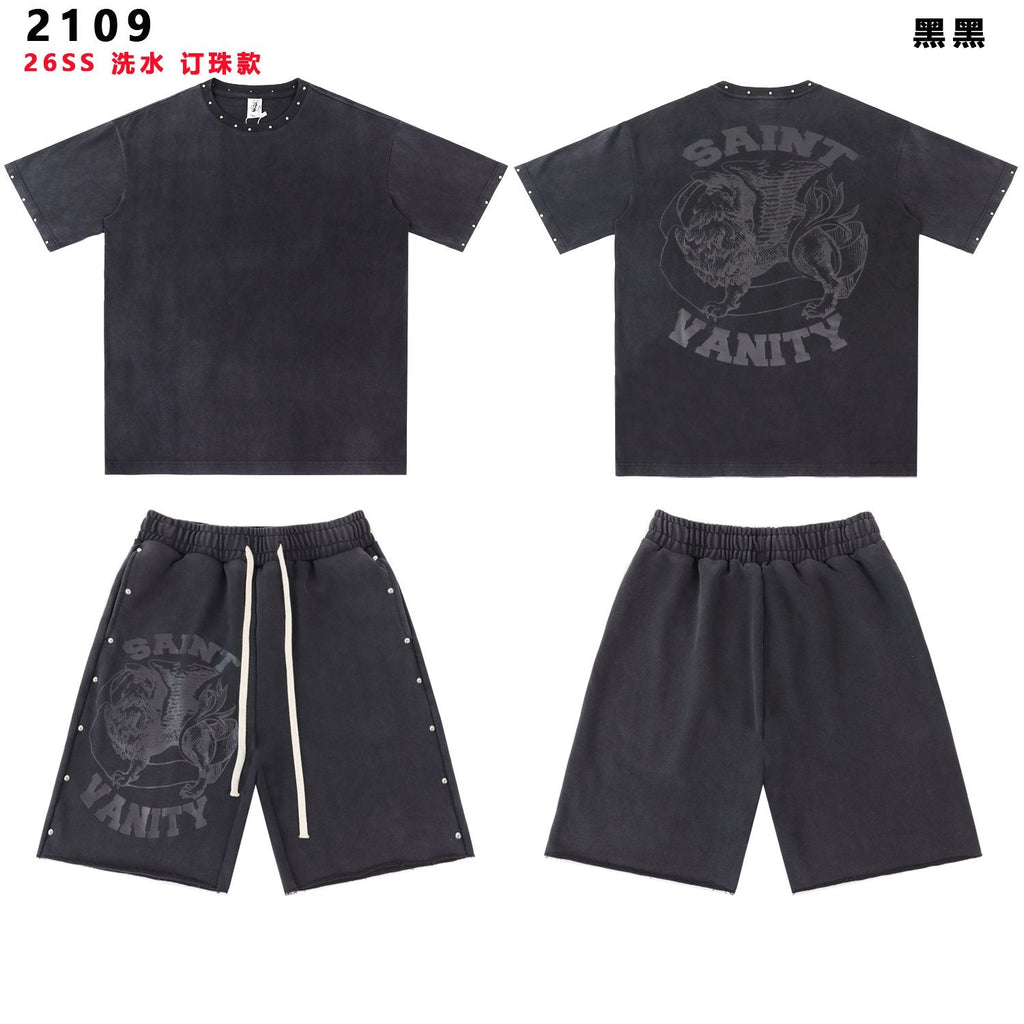 SAINT Vanity Washed Graphic Short-Sleeve Set — front
