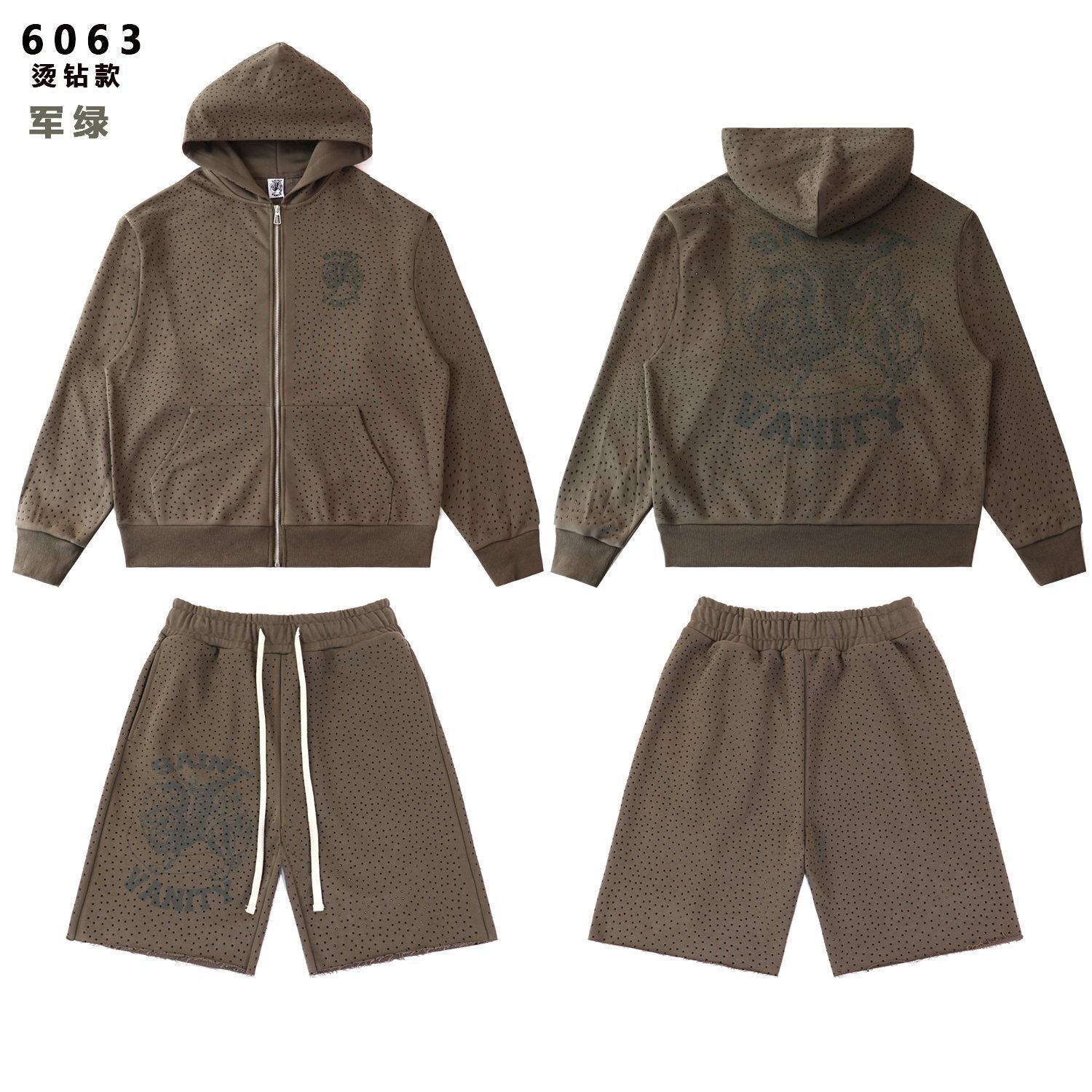 SAINT Vanity Rhinestone Zip Hoodie & Shorts Set — front