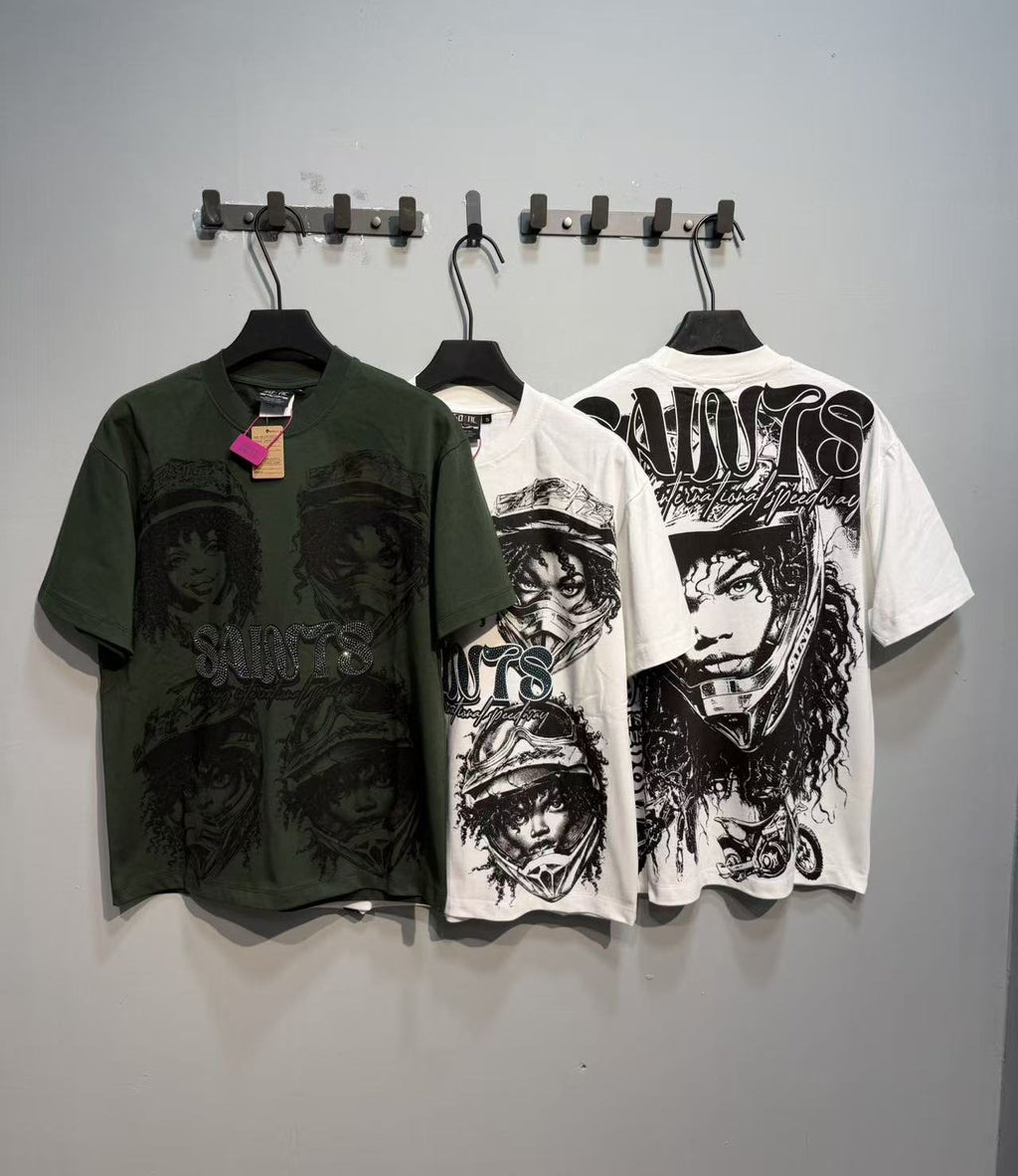 SAINT Racing Portrait Rhinestone Short-Sleeve T-Shirt — comparison