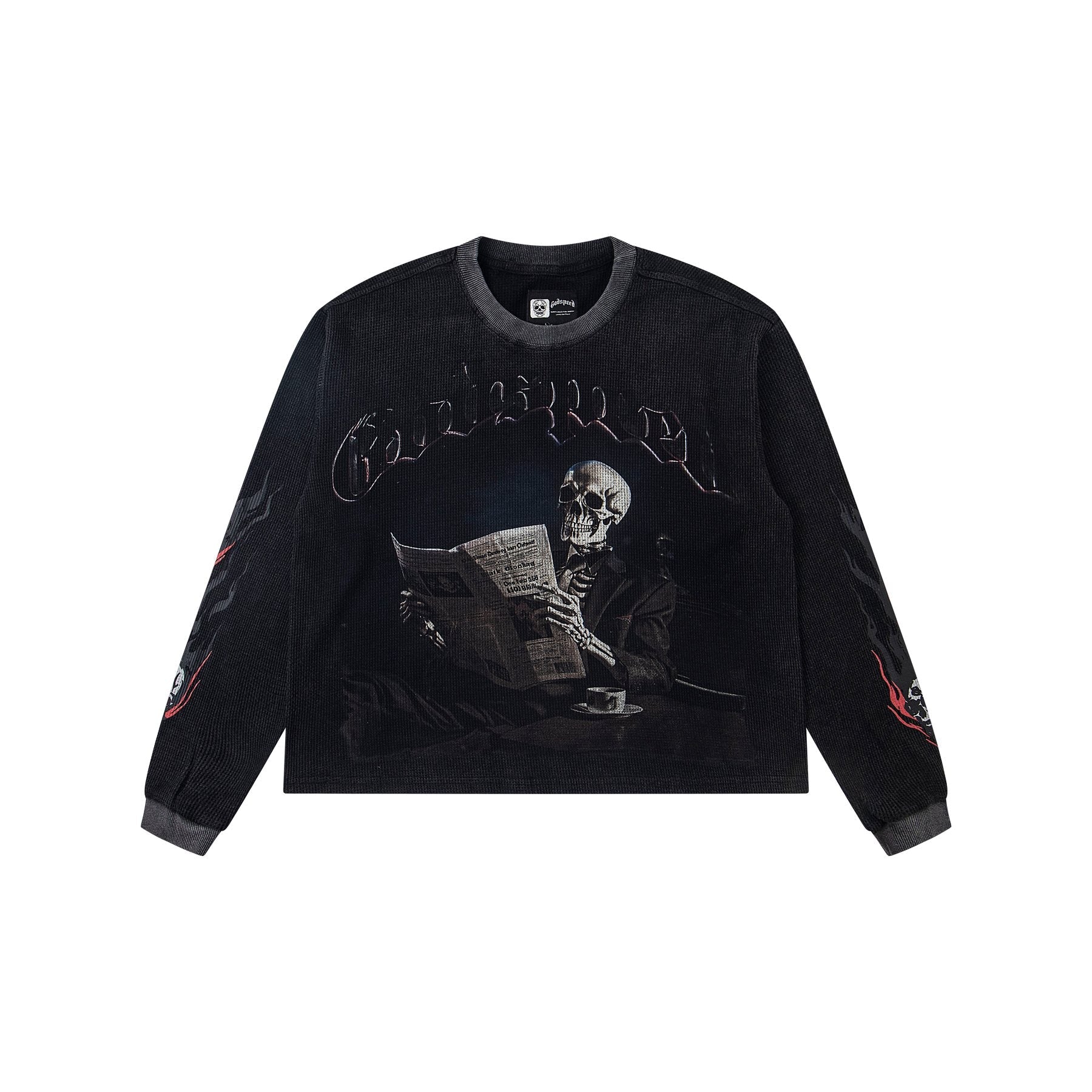 Godspeed Newspaper Skull Graphic Long-Sleeve T-Shirt — front