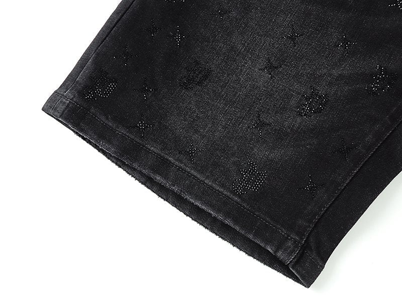 Purple Brand Star Embellished Denim Shorts — detail