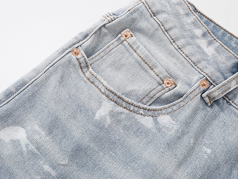 Purple Brand Light Blue Distressed Paint-Mark Jeans — detail