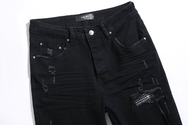 AMIRI Black Distressed Moto Panel Jeans — detail
