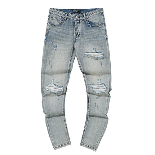 AMIRI Light Blue Distressed Ripped Knee Jeans — hero