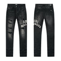 AMIRI Hollywood Lettering Distressed Jeans in Black — hero