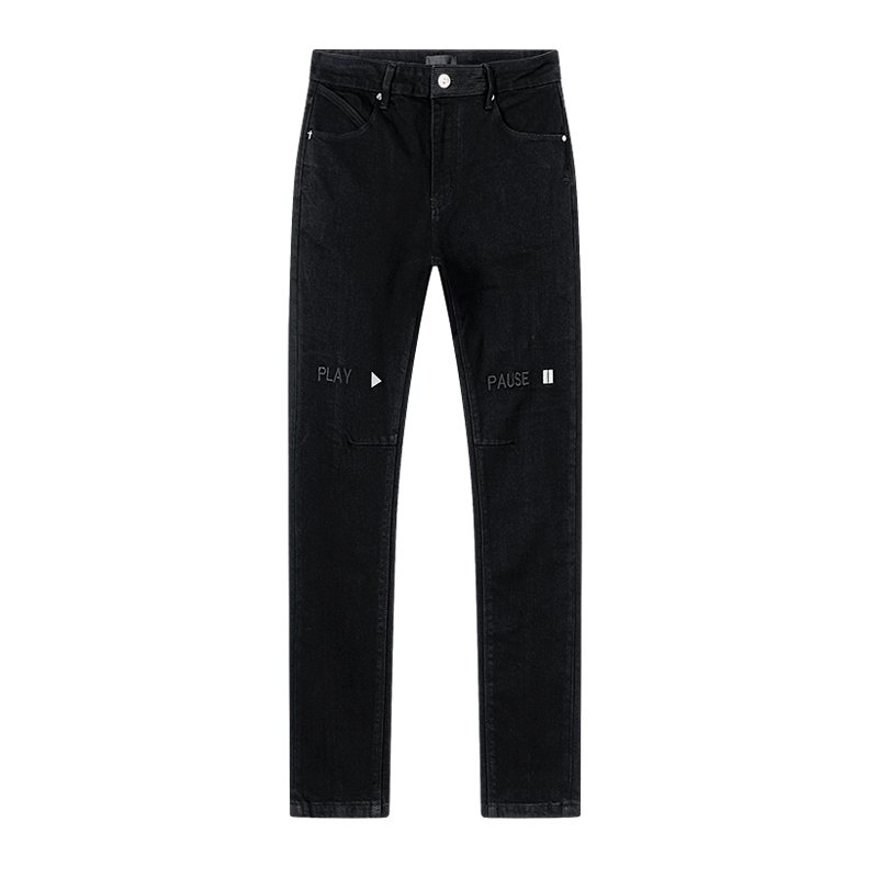 R+A Play/Pause Embroidered Black Jeans — hero
