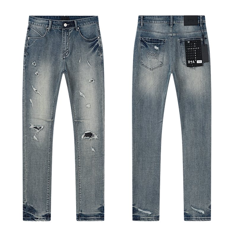 R+A Distressed Blue Embroidered Pocket Jeans — hero