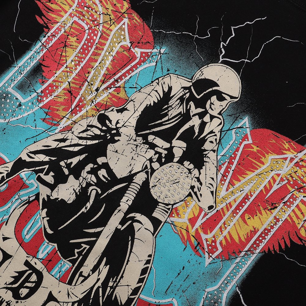 R3BEL Rider Motorcycle Skull Graphic T-Shirt — detail