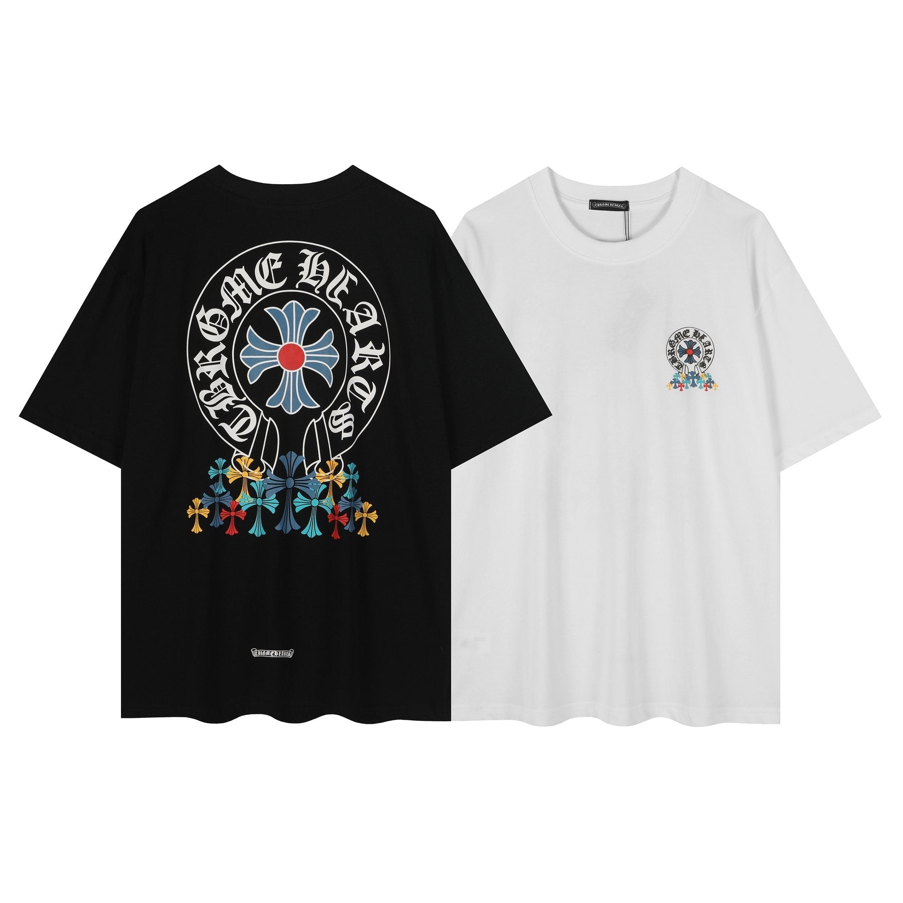 Chrome Hearts Rainbow Floral Cross Graphic T-Shirt — comparison