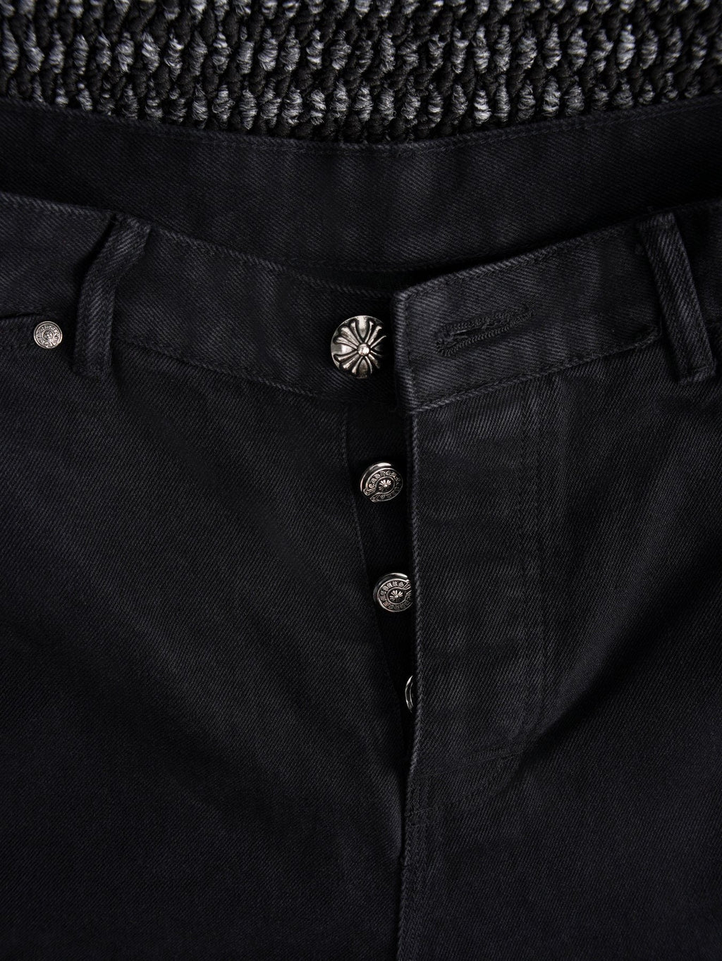Chrome Hearts Black Graphic Appliqué Denim Cargo Shorts — detail