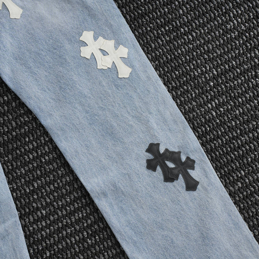Chrome Hearts Light Blue Cross Patch Jeans — detail