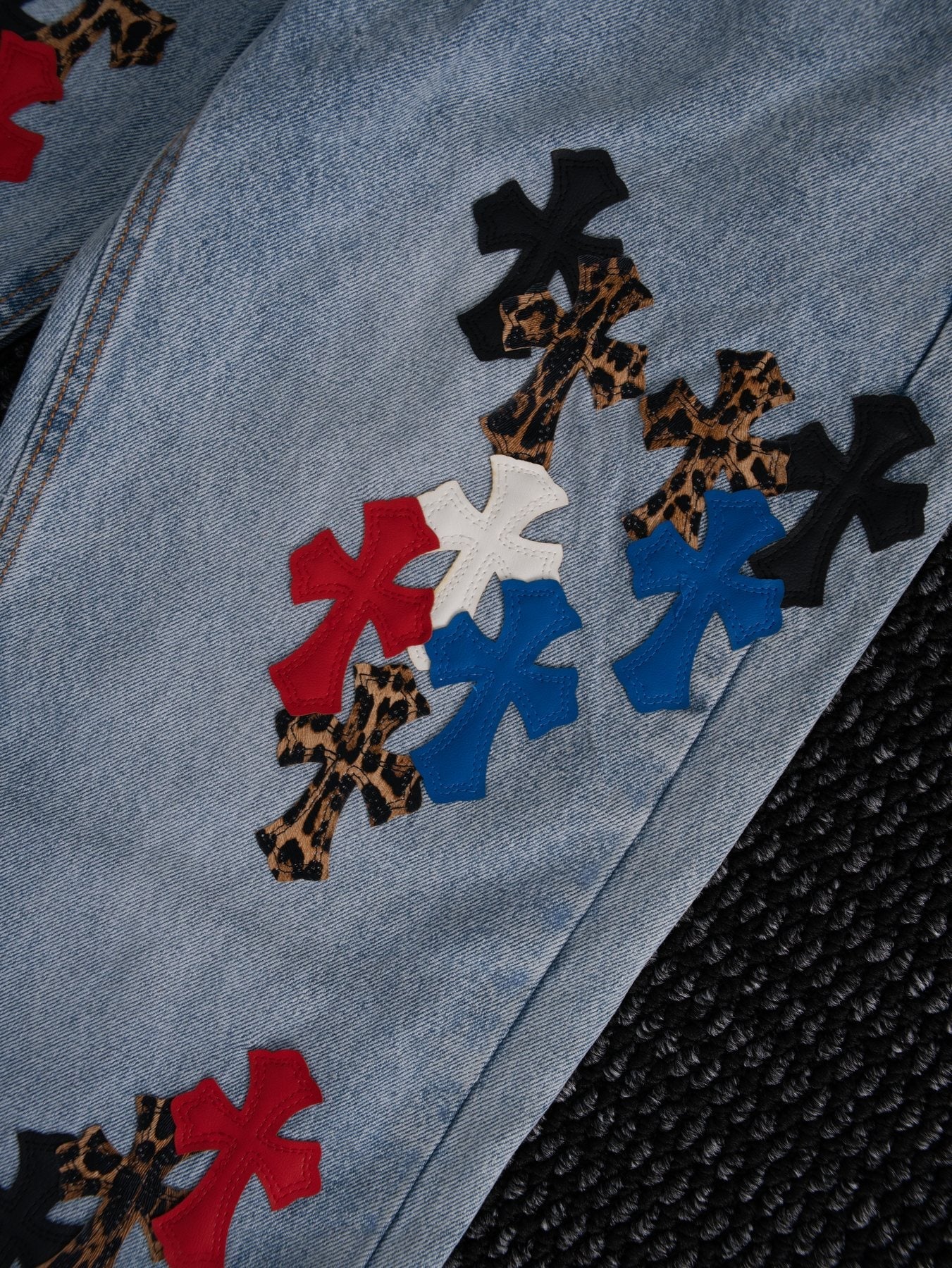 Chrome Hearts Light Blue Cross Patch Jeans — detail