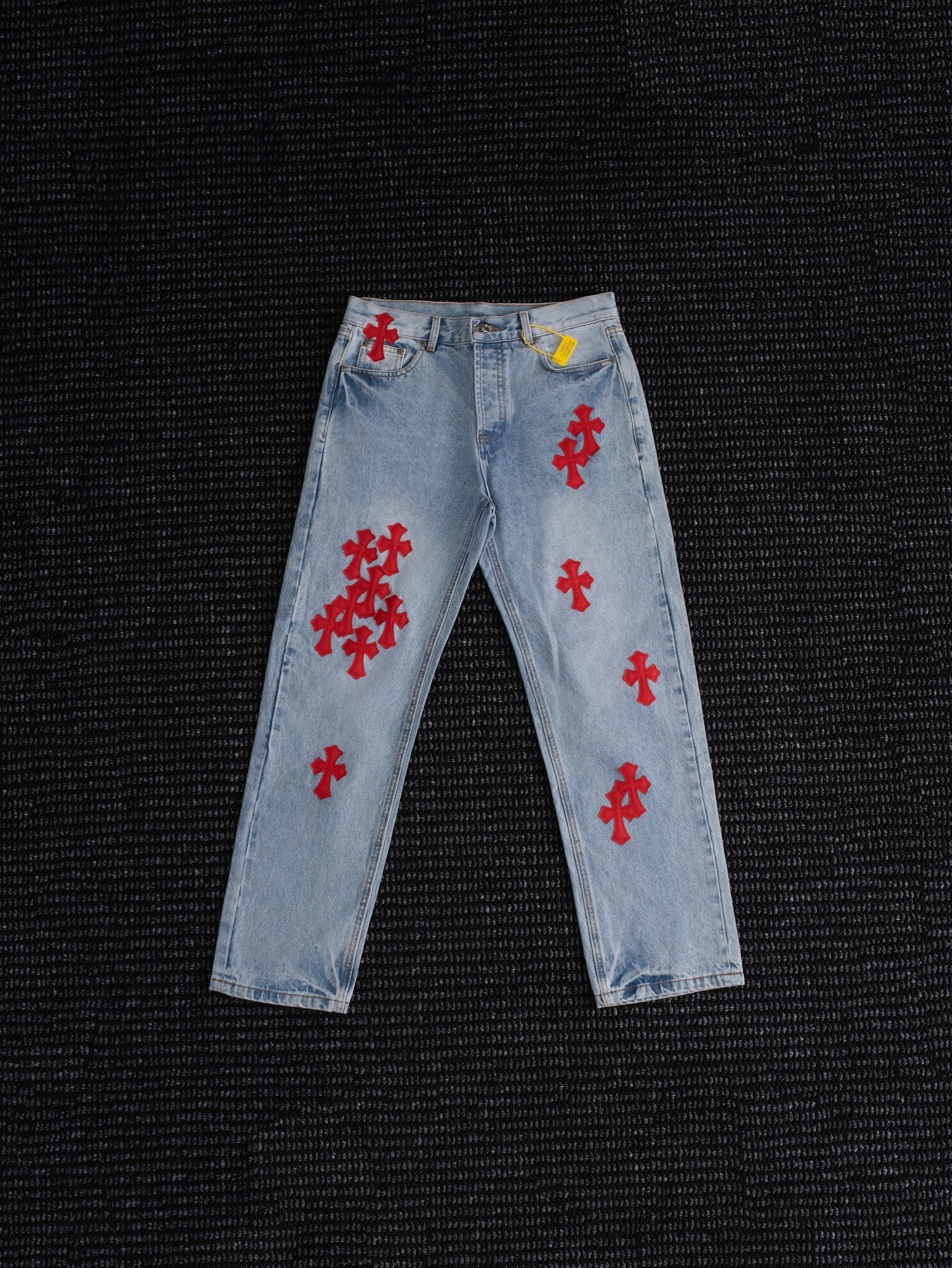 Chrome Hearts Light Blue Cross Patch Jeans — hero