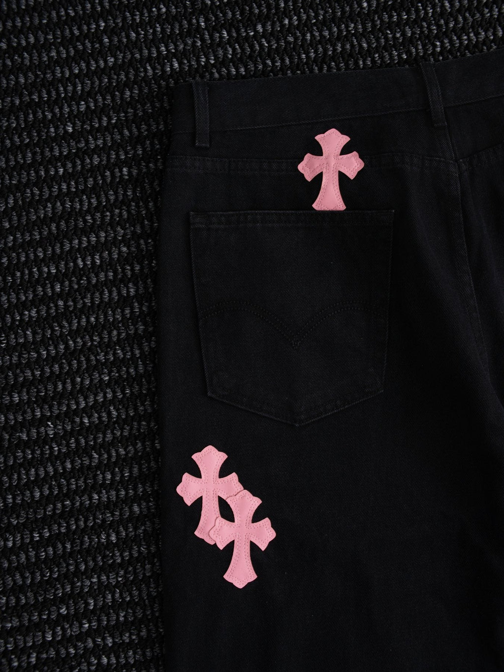 Chrome Hearts Pink Cross Patch Black Jeans — detail