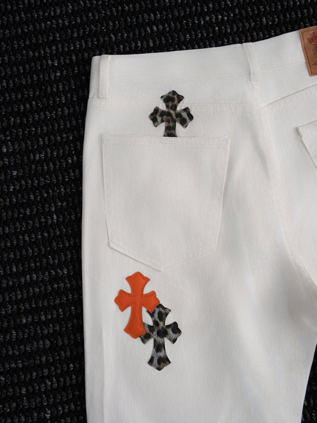 Chrome Hearts Cross Patch White Jeans — detail