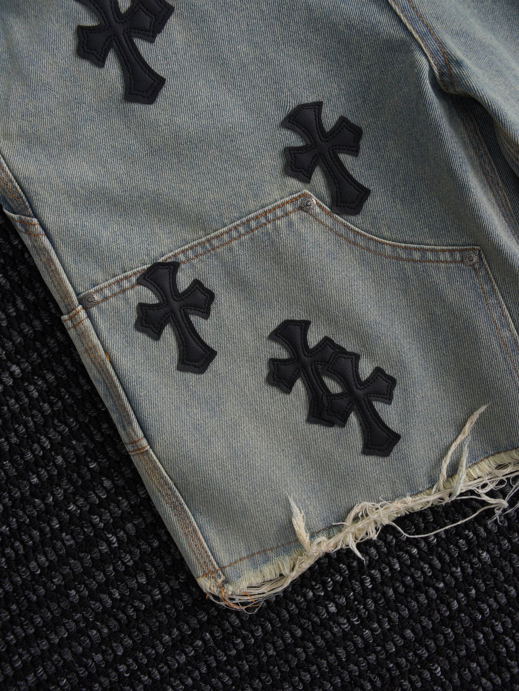 Chrome Hearts Cross Patch Denim Shorts — detail