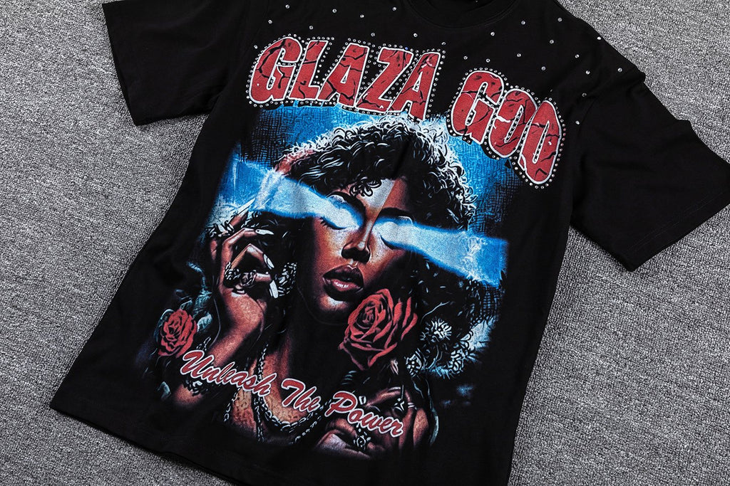 GLAZA GOD Unleash The Power Graphic T-Shirt — detail