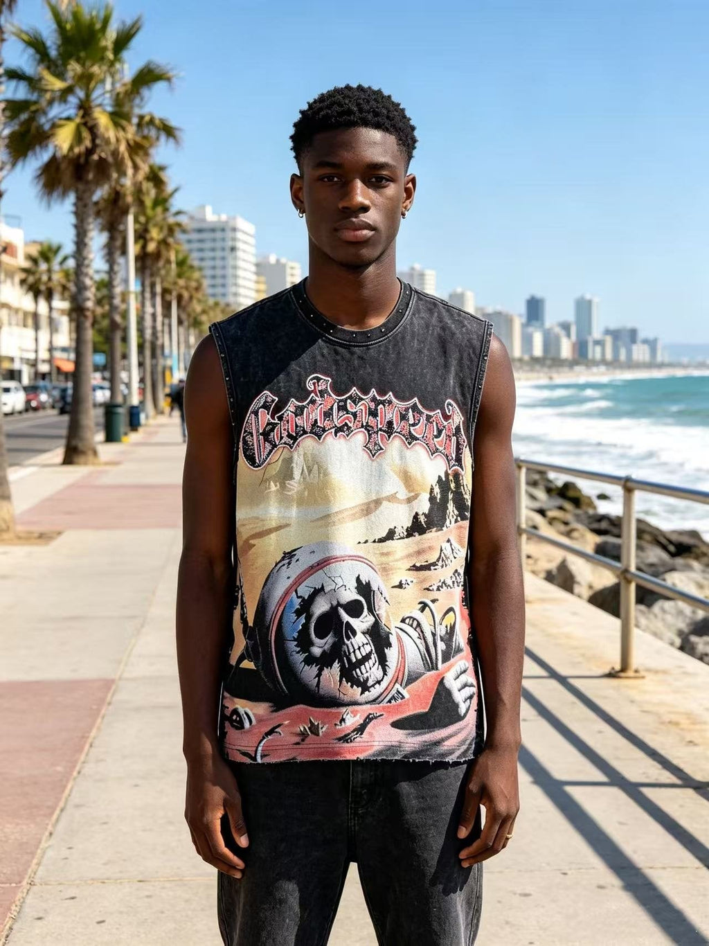 Godspeed Desert Skull Sleeveless T-Shirt — model