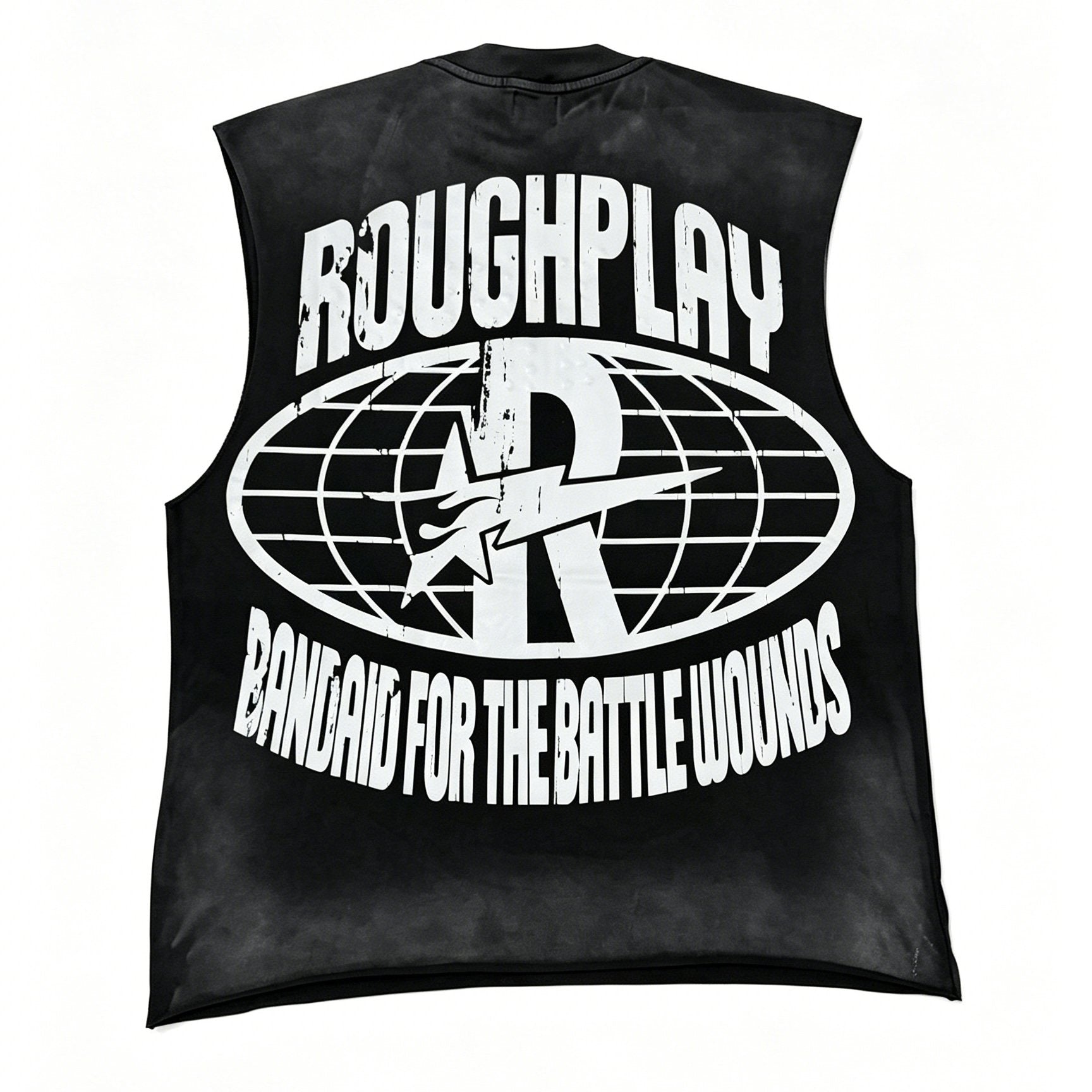 Rough Play Warning Globe Graphic Sleeveless T-Shirt — back
