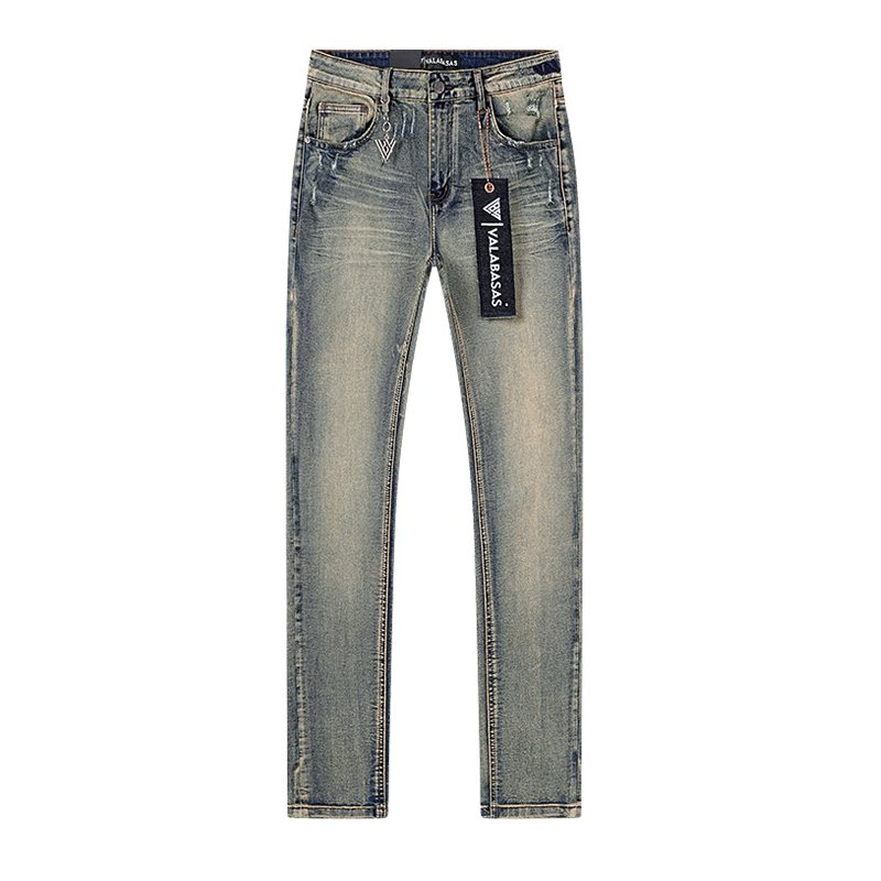 VALABASAS Washed Distressed Blue Jeans with Rear Patch — hero