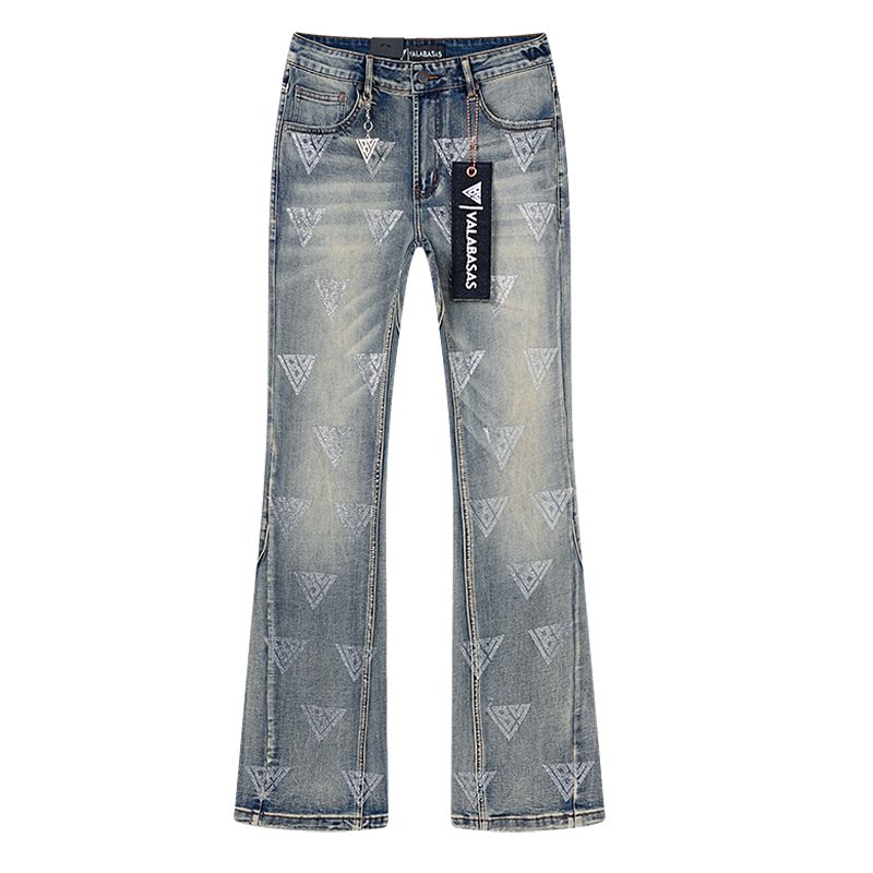 VALABASAS Triangle Motif Washed Denim Jeans — front