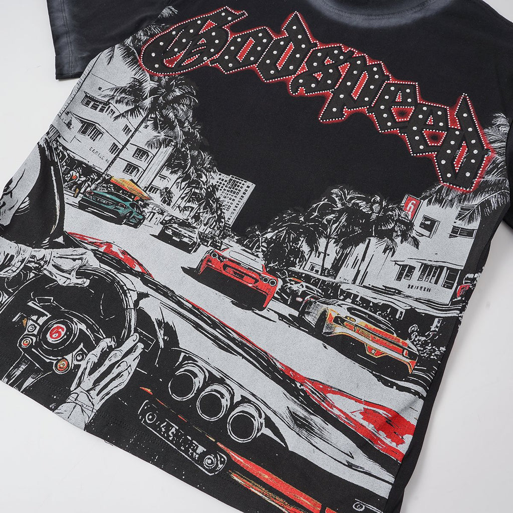 Godspeed Washed Car & Key Graphic Short-Sleeve T-Shirt — detail