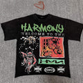 HARMONY Welcome Multi-Panel Black T-Shirt — front