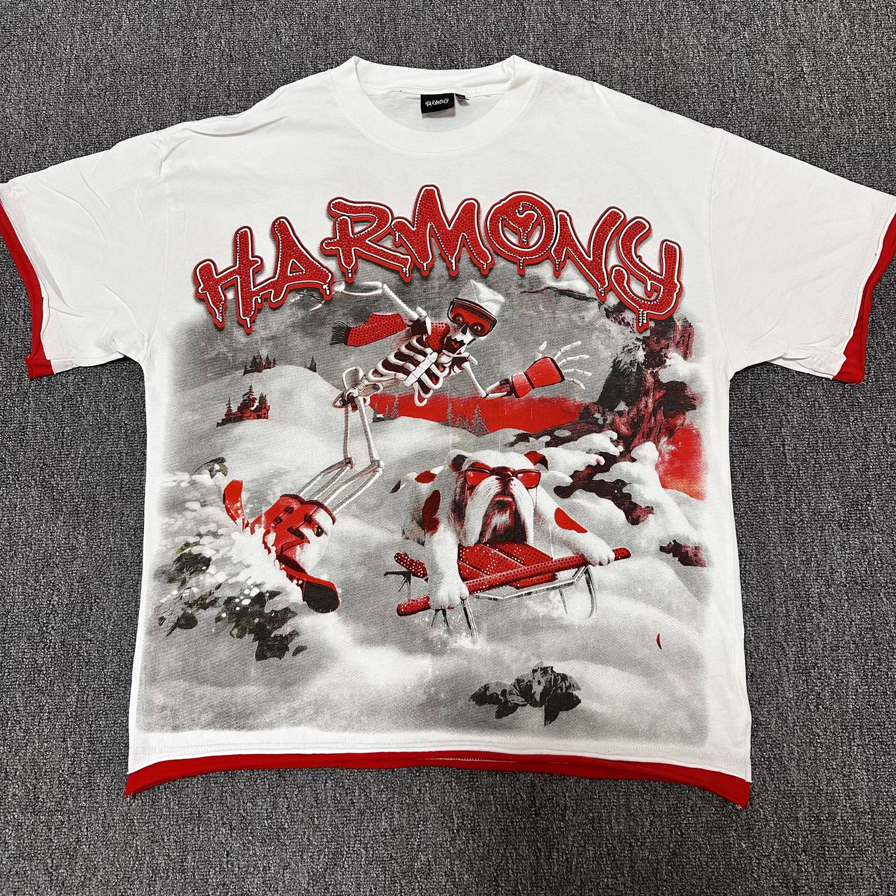 HARMONY White Red-Trim Graphic T-Shirt — hero