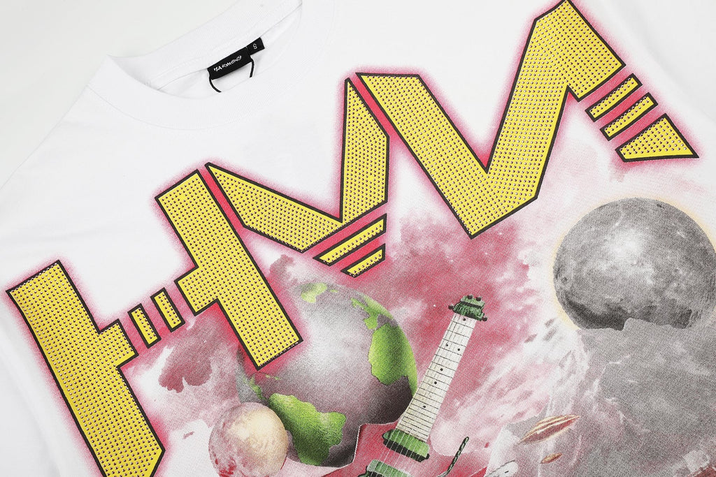 HARMONY Pink-Trim Distressed Graphic T-Shirt — detail