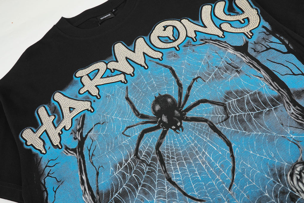 HARMONY Spider Web Graphic Black Short-Sleeve T-Shirt — detail