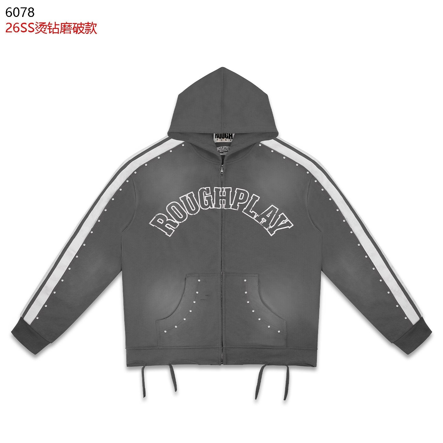 Rough Play Studded Stripe Full-Zip Hoodie — front