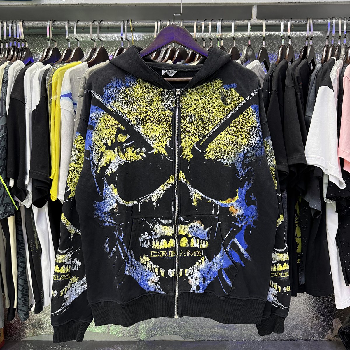 VALE USA Gravedigger Skull Graphic Zip Hoodie — context