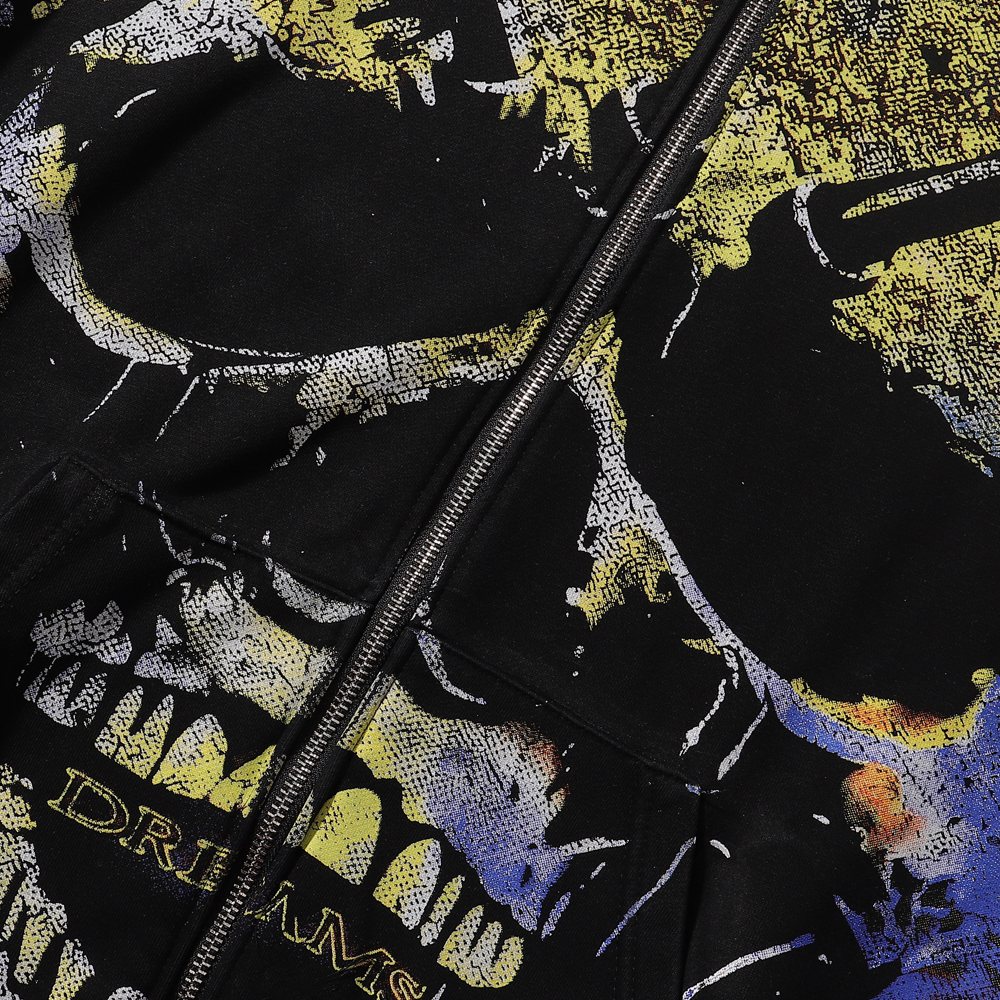 VALE USA Gravedigger Skull Graphic Zip Hoodie — detail