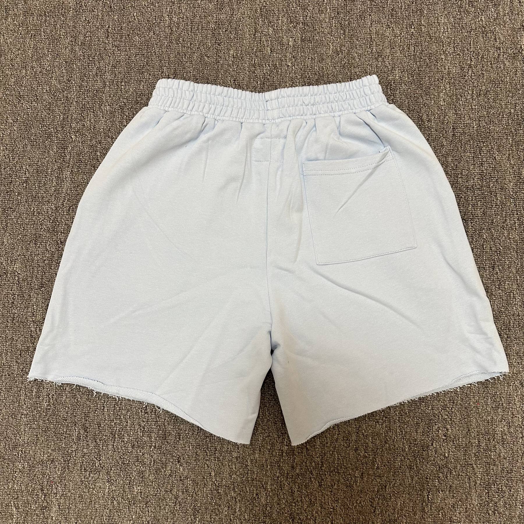 Sp5der Light Blue Rhinestone Logo Sweat Shorts — back