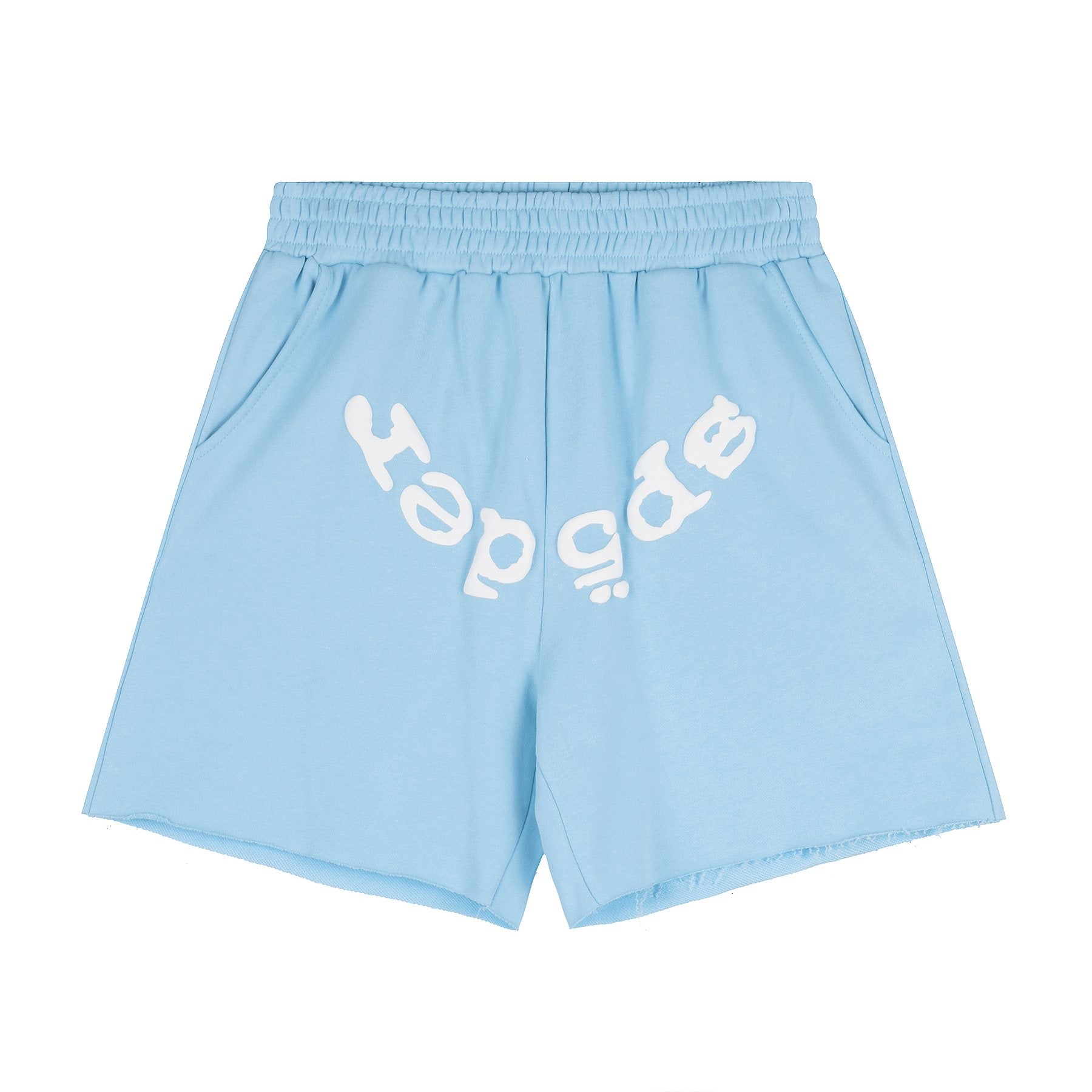 Sp5der Raised Graphic Raw Hem Shorts — front