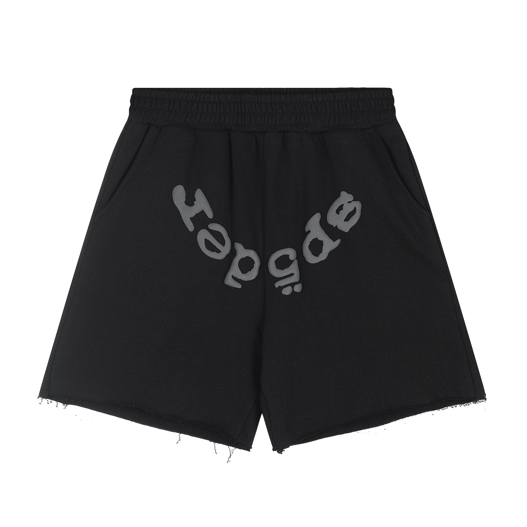 Sp5der Raised Graphic Raw Hem Shorts — front