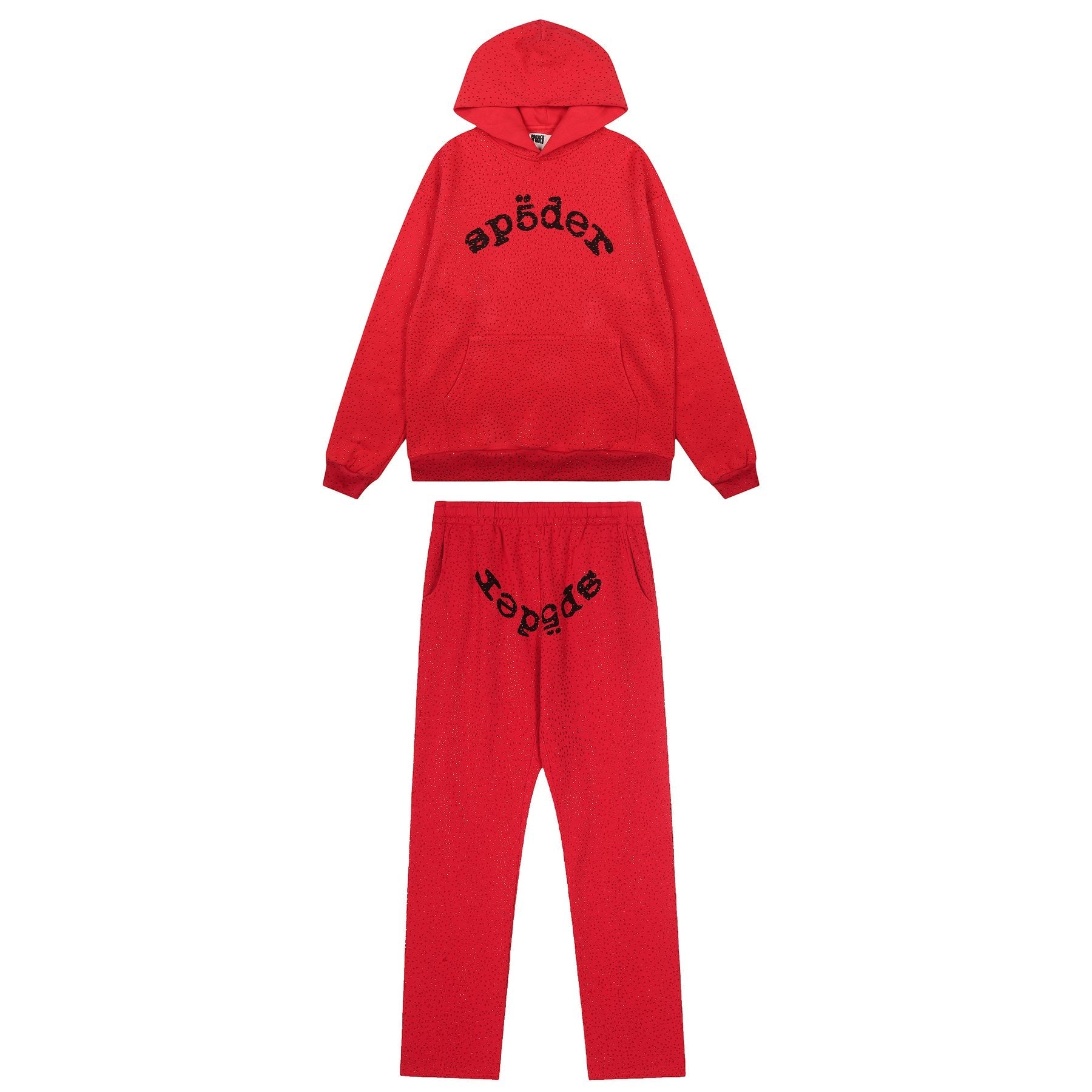 Sp5der Rhinestone Hoodie & Pants Matching Set — front