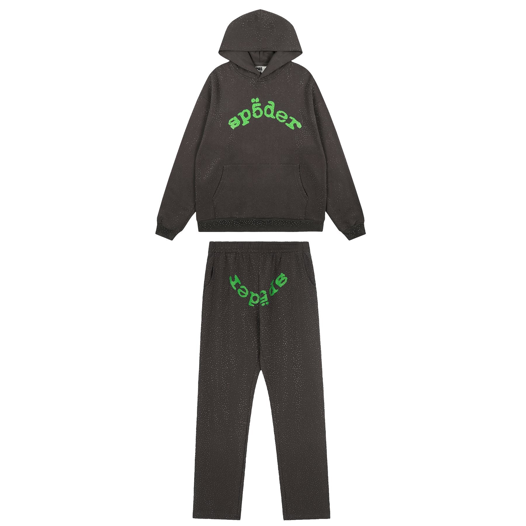Sp5der Rhinestone Hoodie & Pants Matching Set — front