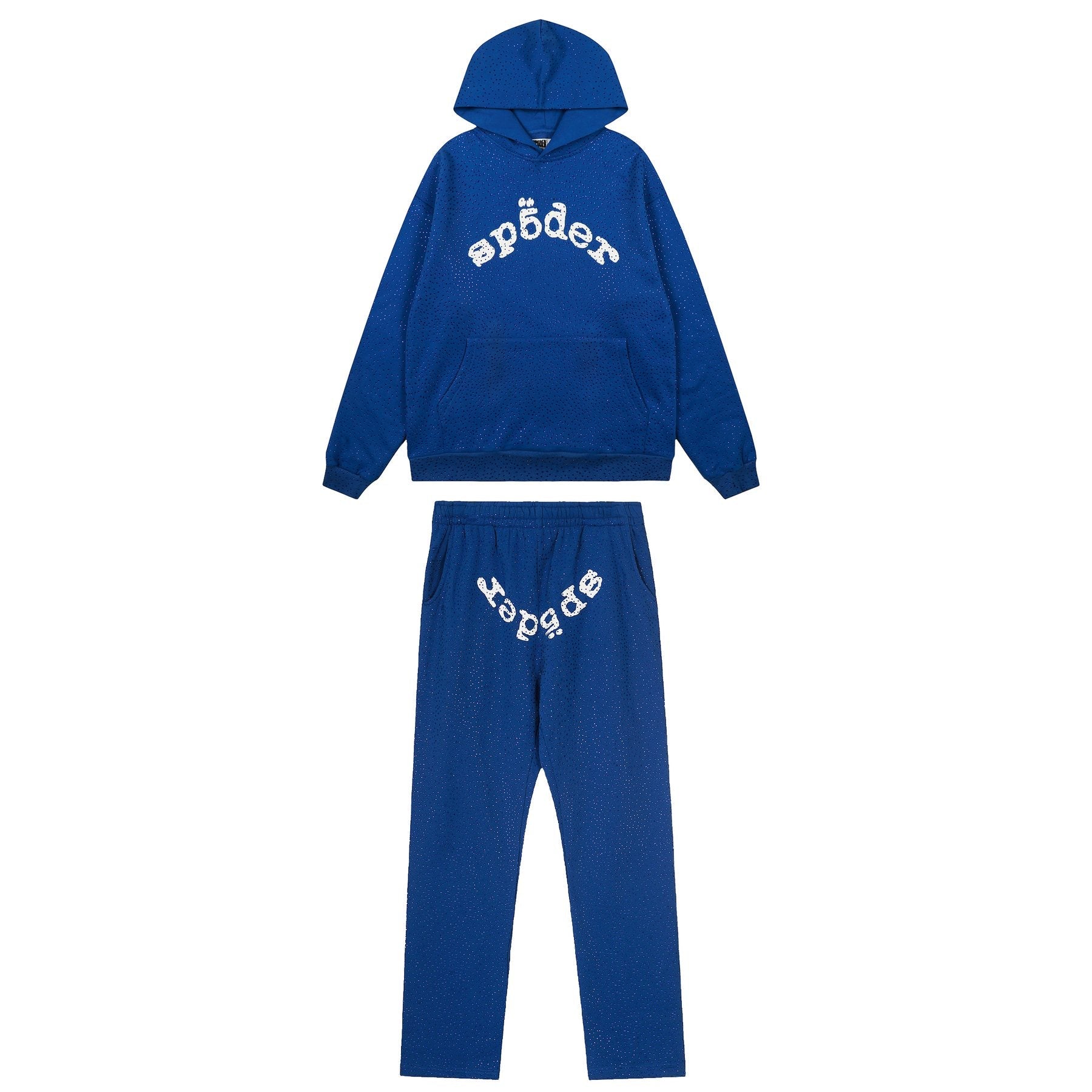 Sp5der Rhinestone Hoodie & Pants Matching Set — front