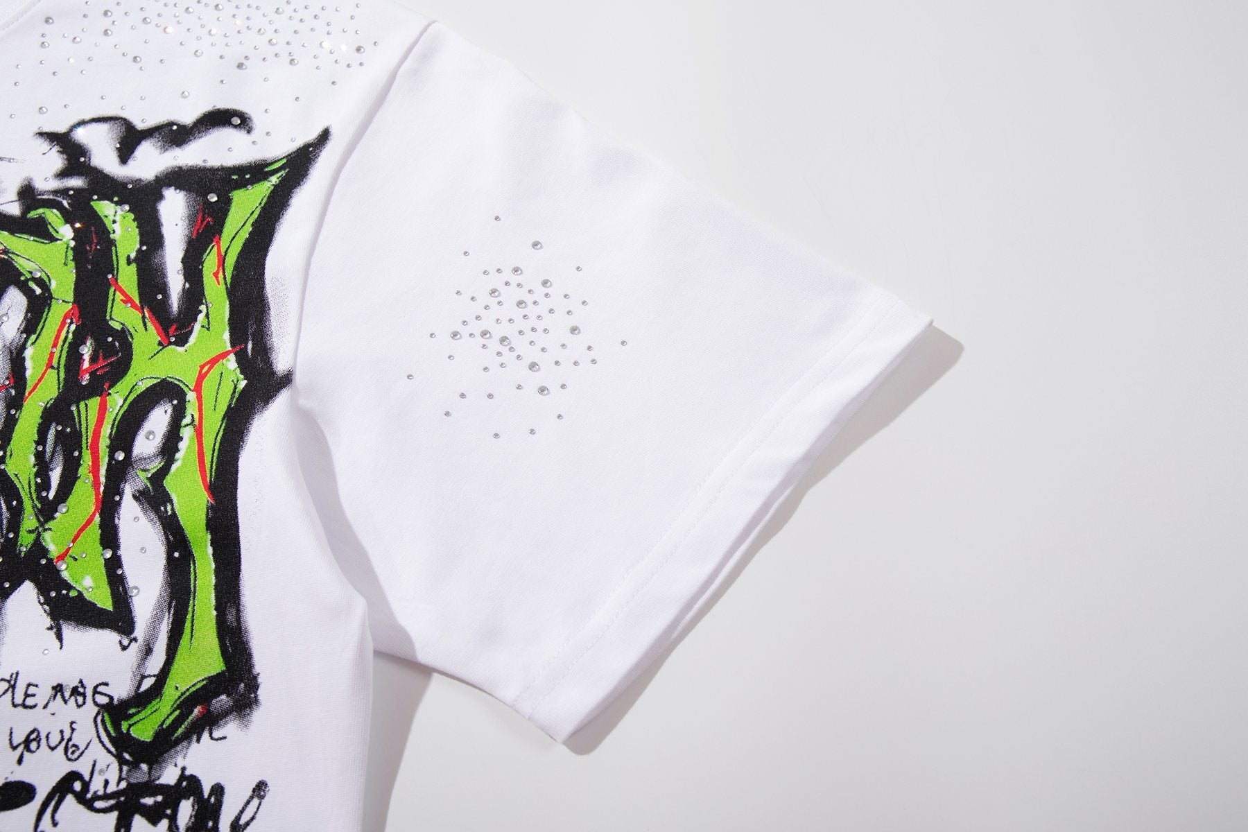 MAJESTIK Distressed Rhinestone Graphic Short-Sleeve T-Shirt — detail