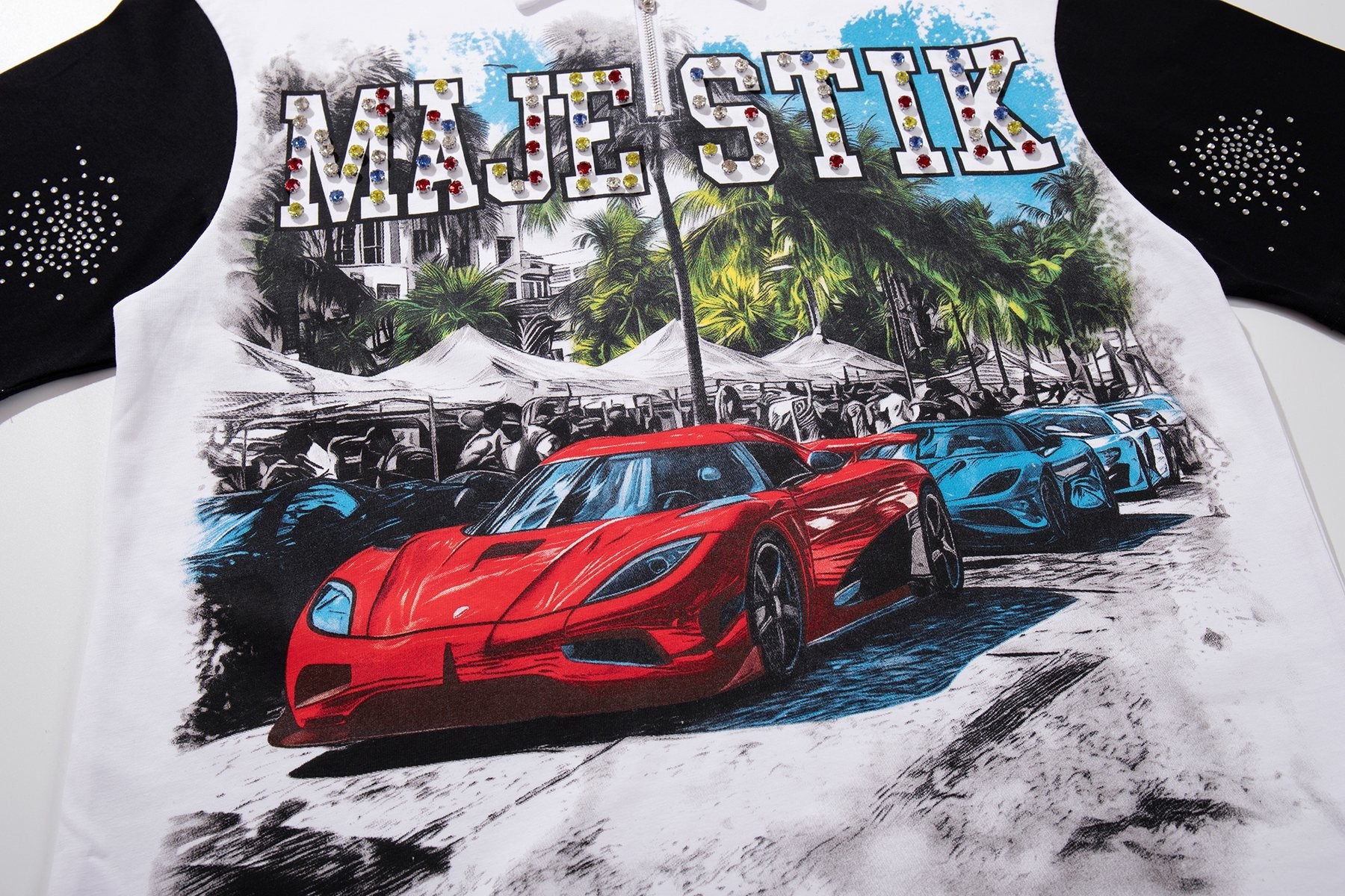 MAJESTIK Car Graphic Zip-Front Short-Sleeve T-Shirt — detail
