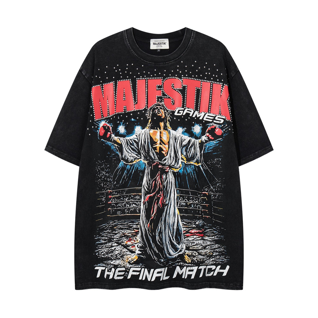 MAJESTIK Washed Black Graphic Short-Sleeve T-Shirt — hero