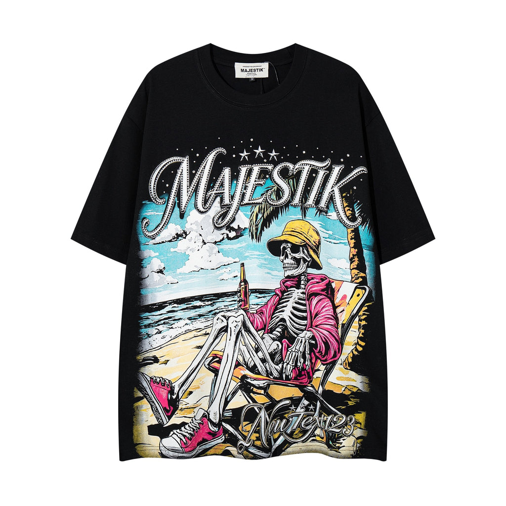 MAJESTIK Rhinestone Distressed Graphic T-Shirt — hero