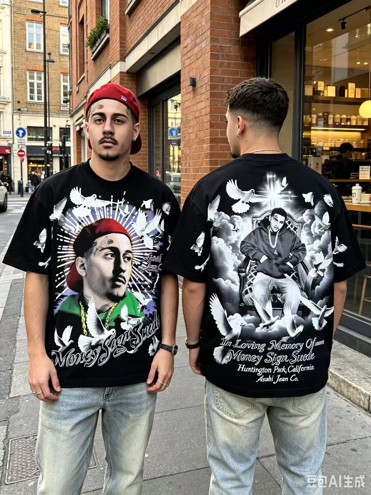ASAALL Portrait and Dove Graphic Short-Sleeve T-Shirt — context