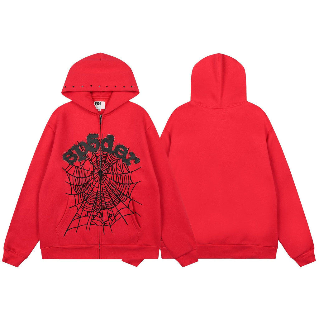 Sp5der Spiderweb Graphic Zip Hoodie & Sweatpants Matching Set — front