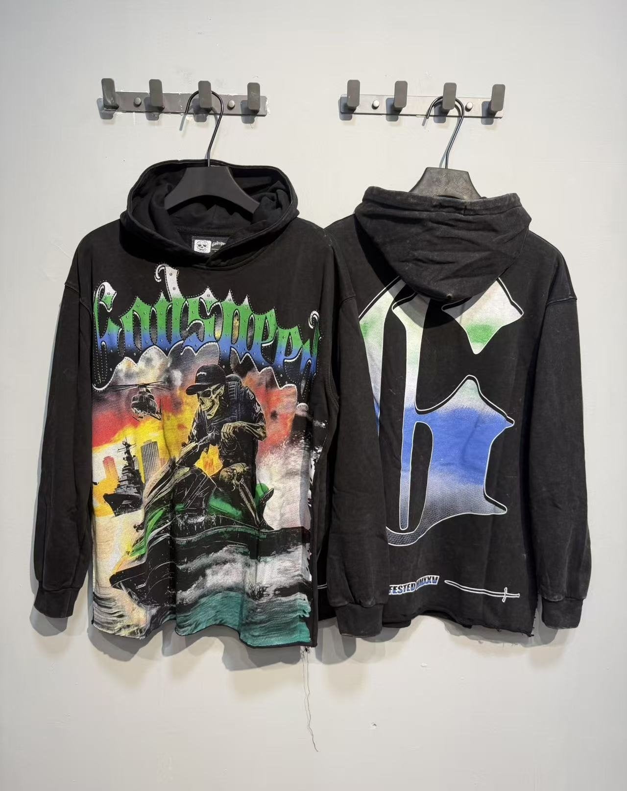 Godspeed Jet Ski Graphic Acid-Wash Hoodie — context