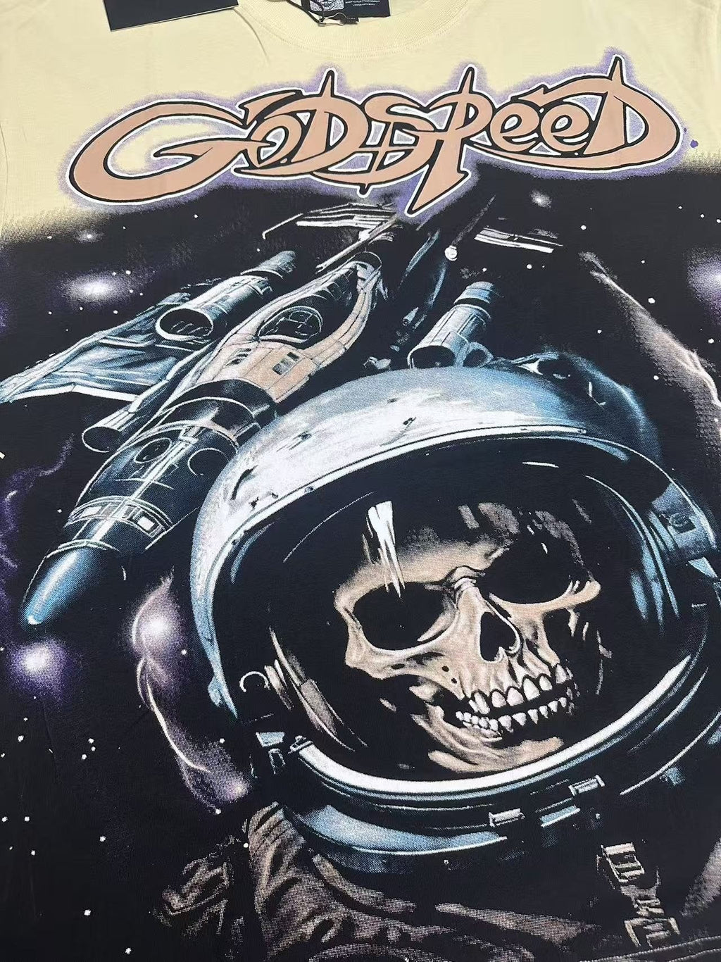 Godspeed Out of Many One Astronaut Skull Graphic T-Shirt — detail