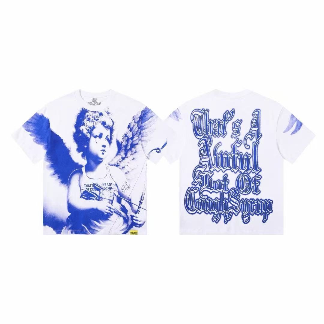 THAT'S A AWFUL LOT OF COUGH SYRUP Angel Gothic Text Graphic T-Shirt — comparison