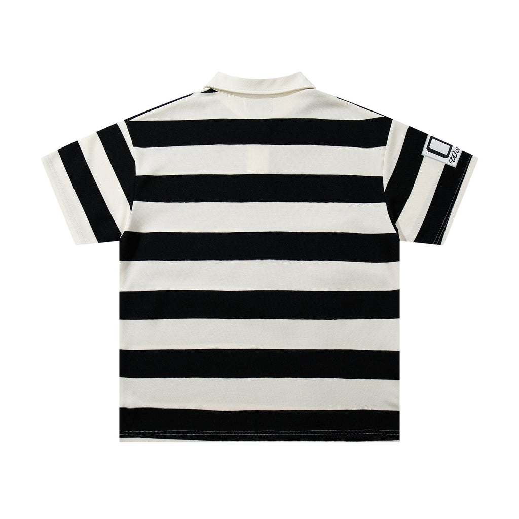 MAJESTIK Striped Crest Graphic Polo Shirt — back